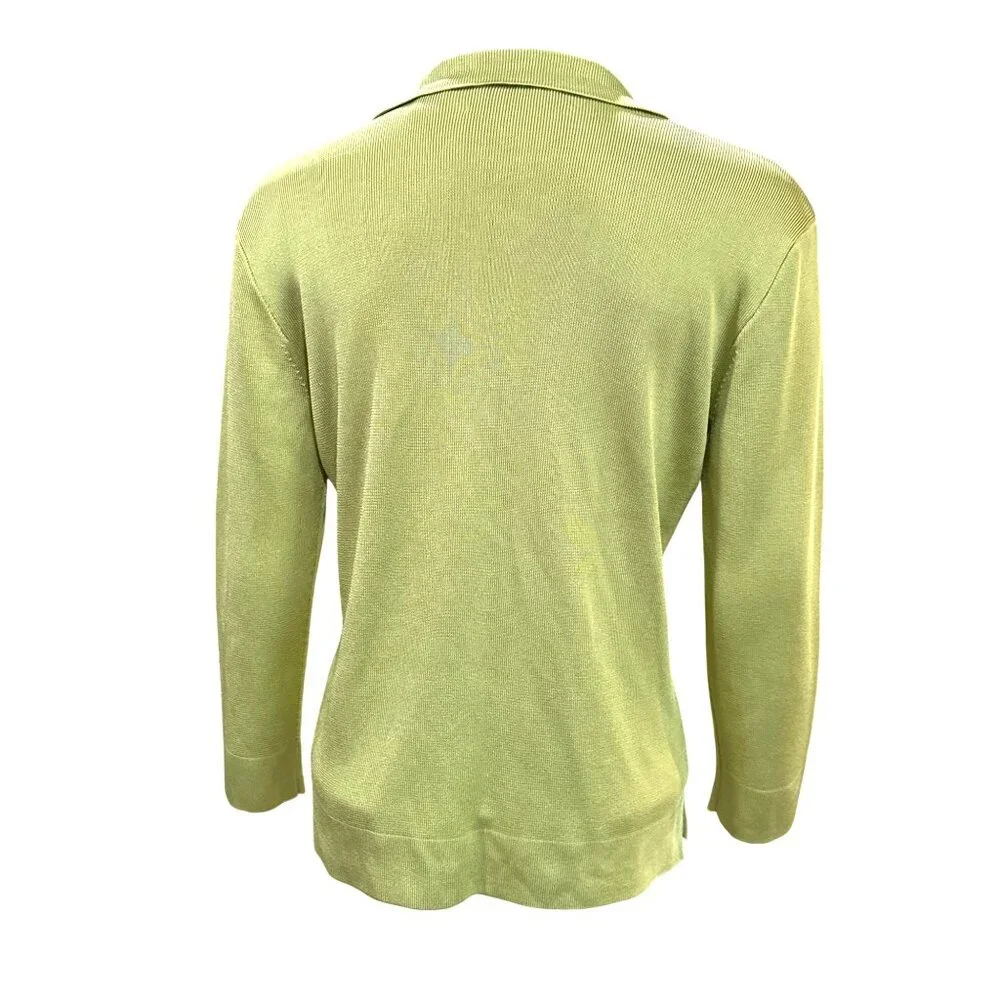 Dana Buchman Petite Medium Green All Silk Collared Sweater Quiet Luxury Chic Top - Picture 3 of 10